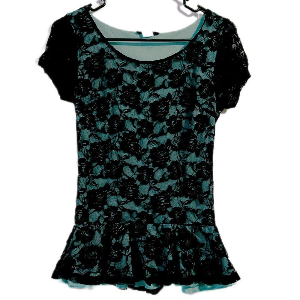 Deb Green Peplum Blouse‎ with Short Sleeves